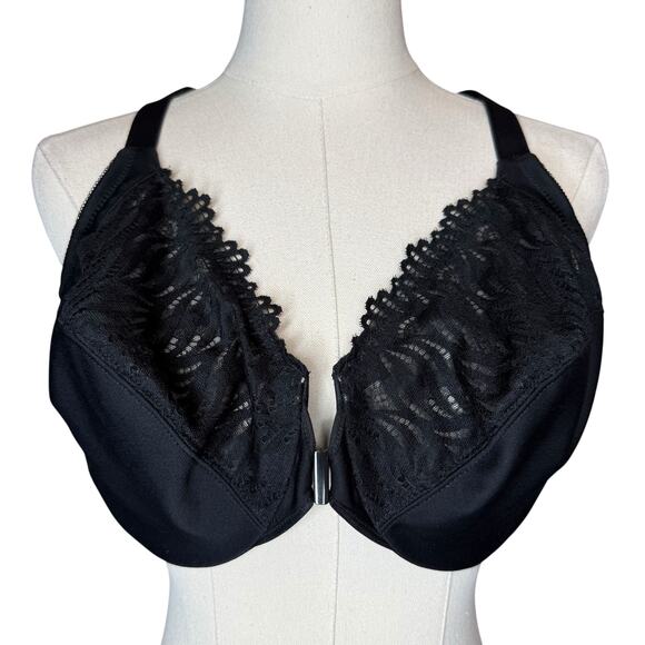 Glamorise Front-Closure T-Back WonderWire Underwire Bra Black 1246 size 38DD - Picture 1 of 5